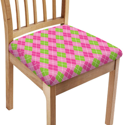 Pink And Green Argyle Pattern Print Chair Cushion Cover