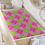 Pink And Green Argyle Pattern Print Changing Pad Cover