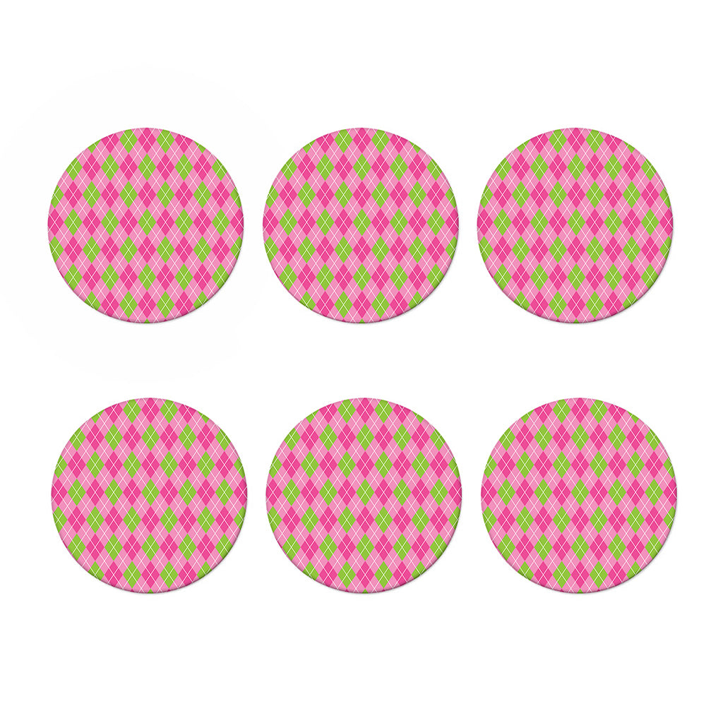Pink And Green Argyle Pattern Print Coaster Set