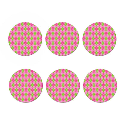 Pink And Green Argyle Pattern Print Coaster Set