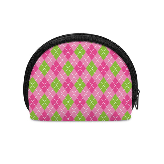 Pink And Green Argyle Pattern Print Coin Purse