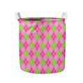 Pink And Green Argyle Pattern Print Collapsible Laundry Basket