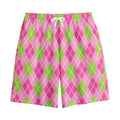 Pink And Green Argyle Pattern Print Cotton Shorts