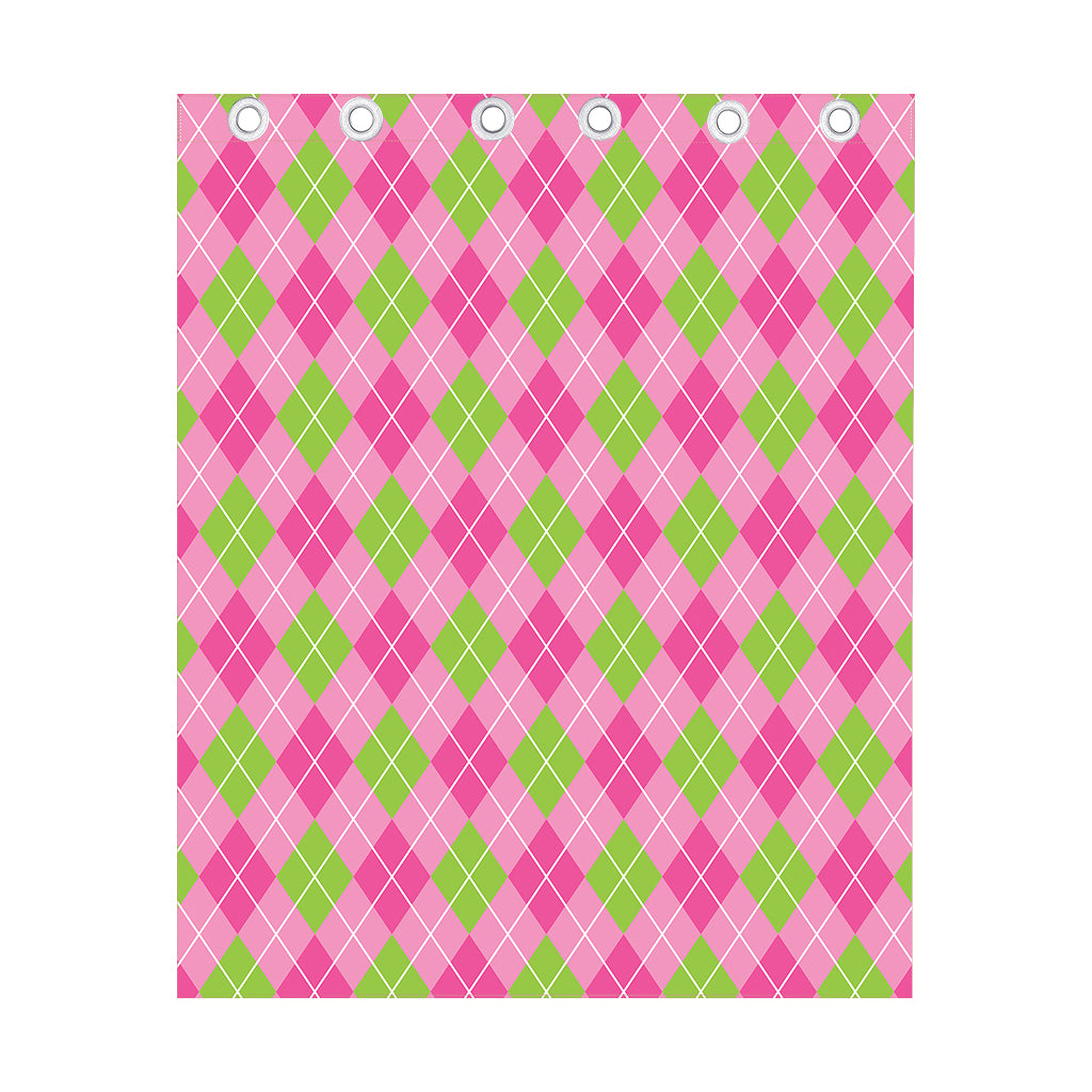 Pink And Green Argyle Pattern Print Curtain