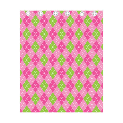 Pink And Green Argyle Pattern Print Curtain