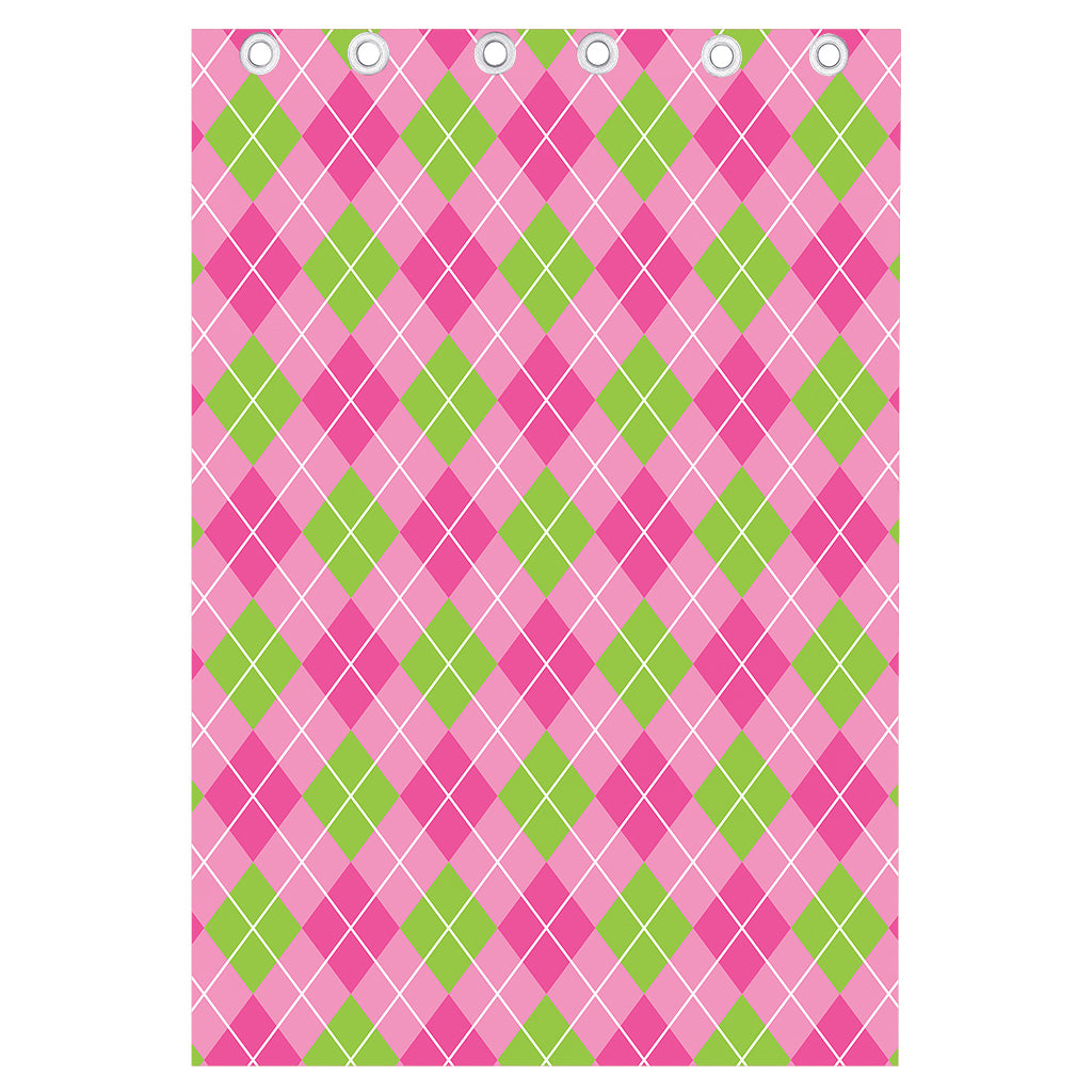 Pink And Green Argyle Pattern Print Curtain