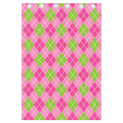 Pink And Green Argyle Pattern Print Curtain
