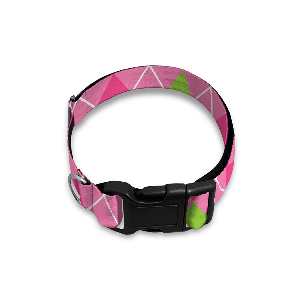 Pink And Green Argyle Pattern Print Dog Collar