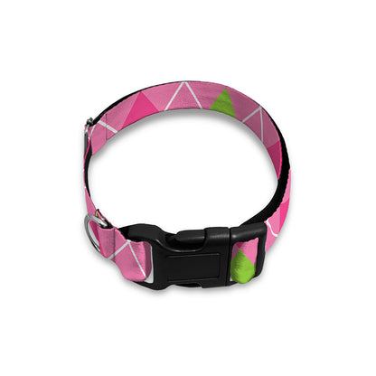 Pink And Green Argyle Pattern Print Dog Collar