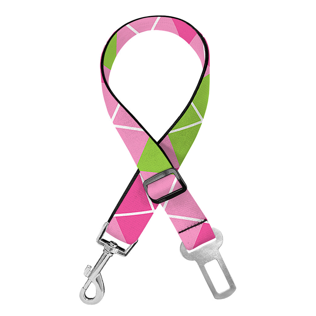 Pink And Green Argyle Pattern Print Dog Seat Belt