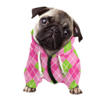 Pink And Green Argyle Pattern Print Dog Zip Up Hoodie