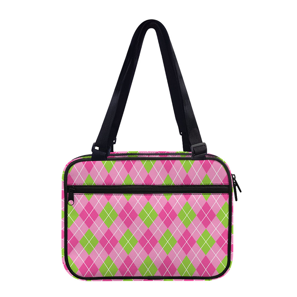 Pink And Green Argyle Pattern Print Double Strap Bible Bag