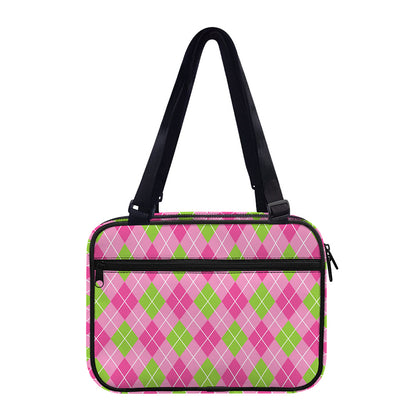 Pink And Green Argyle Pattern Print Double Strap Bible Bag