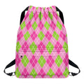 Pink And Green Argyle Pattern Print Drawstring Backpack
