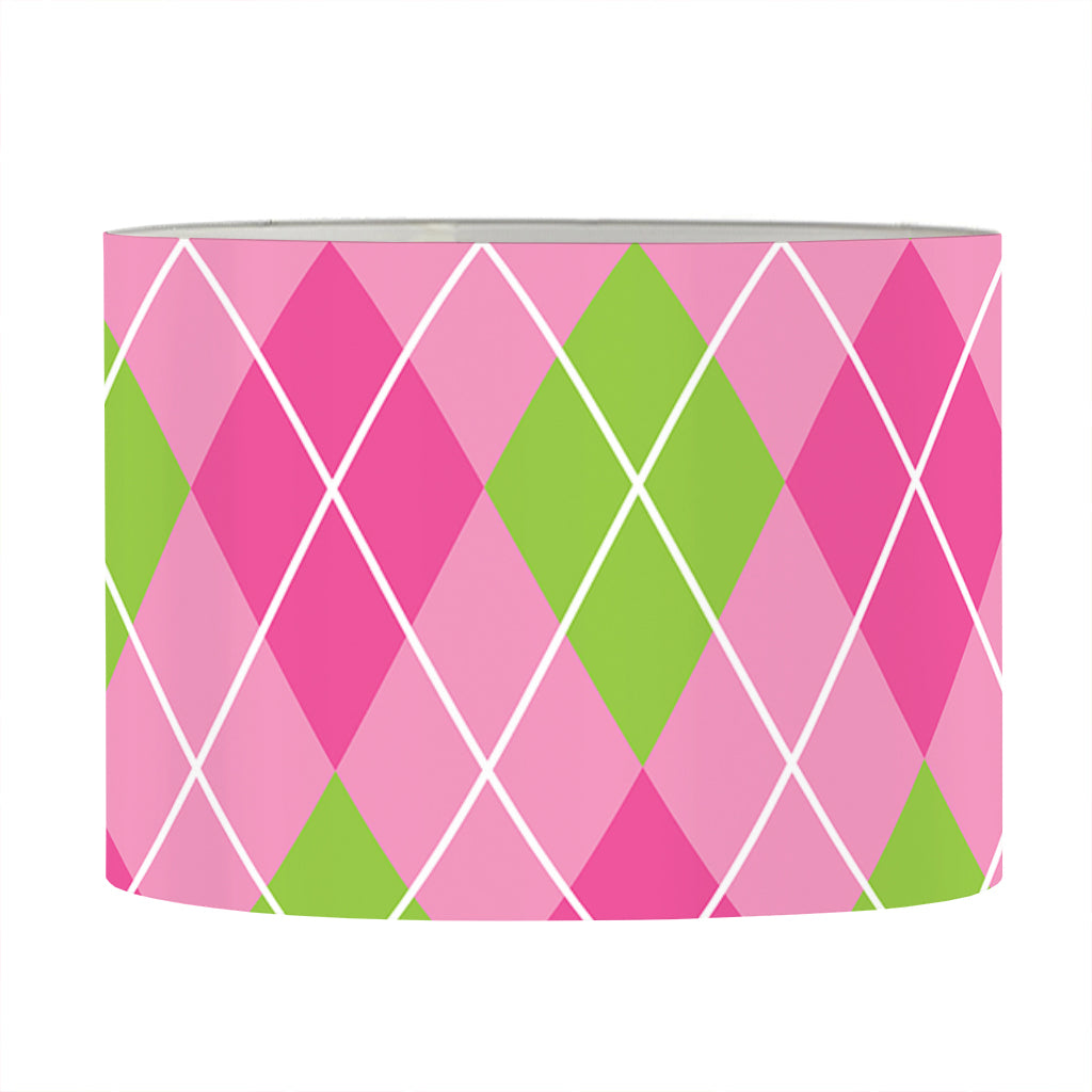 Pink And Green Argyle Pattern Print Drum Lamp Shade
