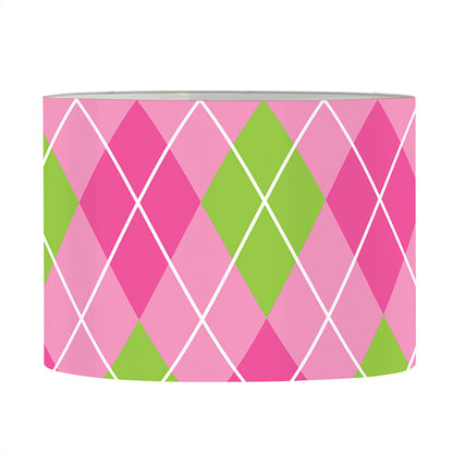 Pink And Green Argyle Pattern Print Drum Lamp Shade