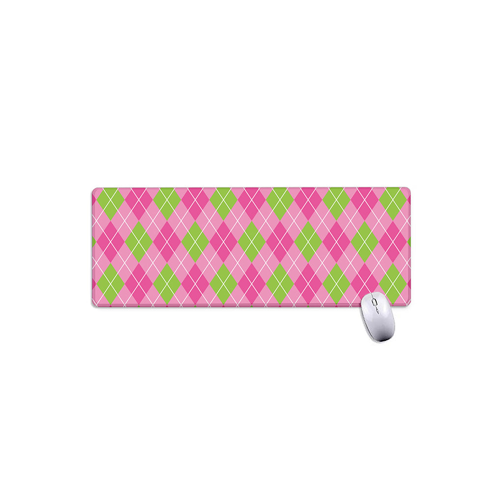 Pink And Green Argyle Pattern Print Extended Mouse Pad