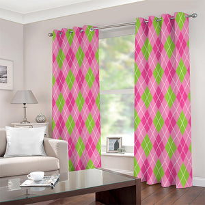 Pink And Green Argyle Pattern Print Extra Wide Grommet Curtains