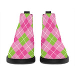 Pink And Green Argyle Pattern Print Flat Ankle Boots