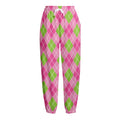 Pink And Green Argyle Pattern Print Fleece Lined Knit Pants