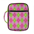 Pink And Green Argyle Pattern Print Front Pocket Bible Bag