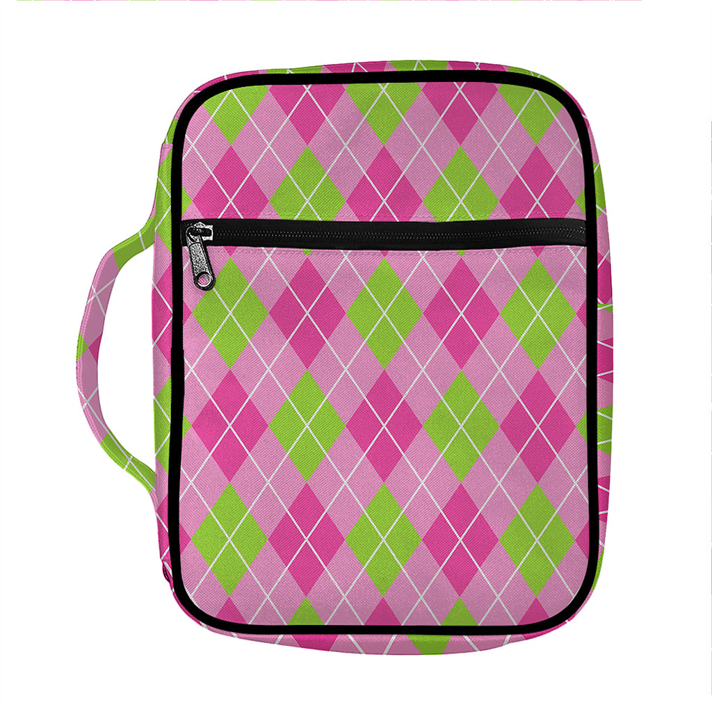 Pink And Green Argyle Pattern Print Front Pocket Bible Bag