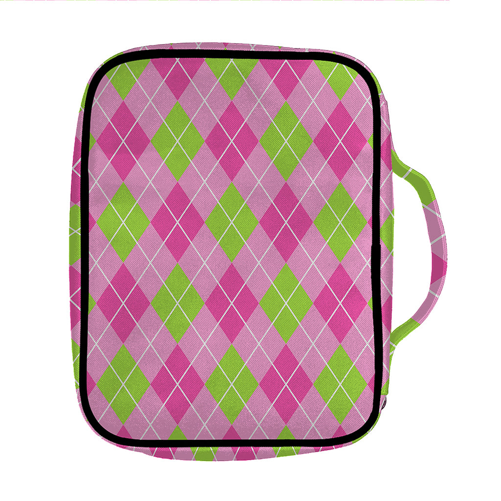Pink And Green Argyle Pattern Print Front Pocket Bible Bag