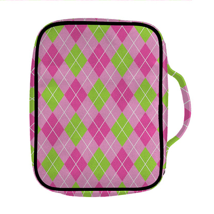 Pink And Green Argyle Pattern Print Front Pocket Bible Bag
