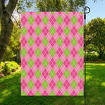 Pink And Green Argyle Pattern Print Garden Flag