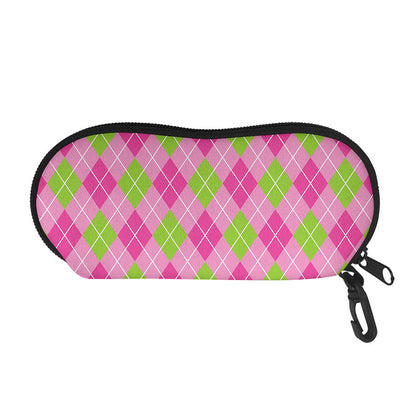 Pink And Green Argyle Pattern Print Glasses Case