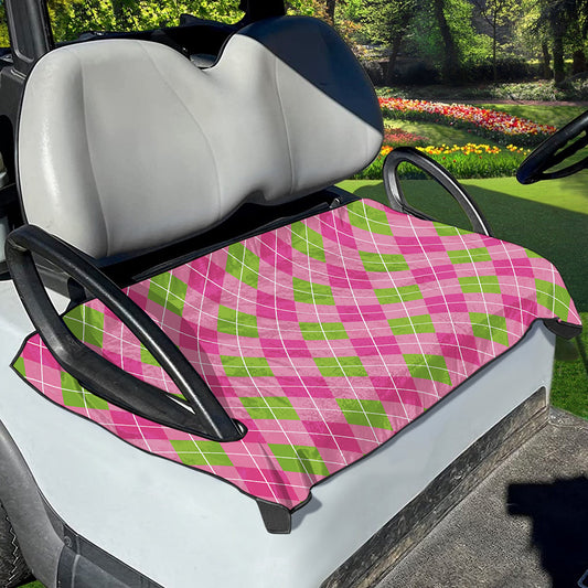Pink And Green Argyle Pattern Print Golf Cart Seat Cover