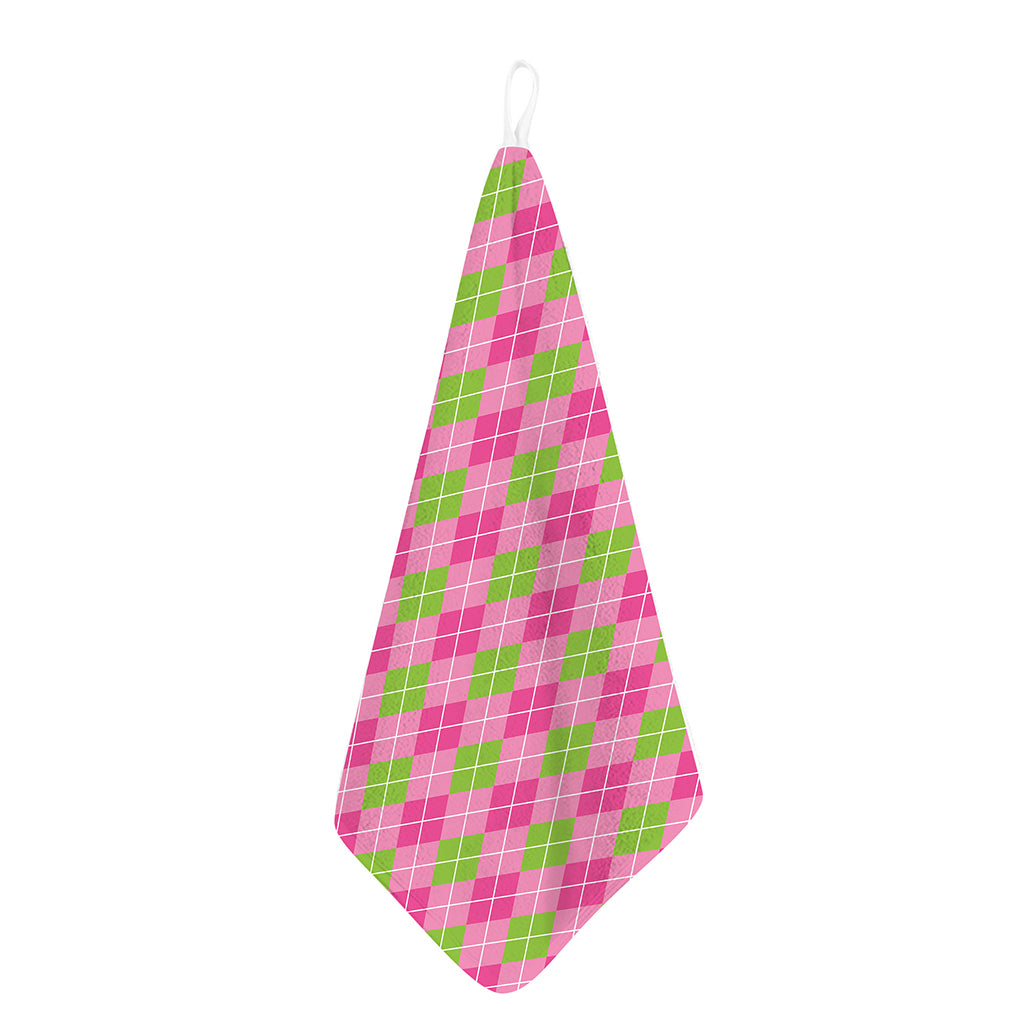 Pink And Green Argyle Pattern Print Hand Towel