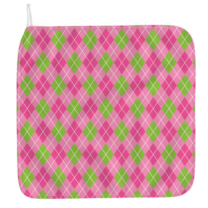 Pink And Green Argyle Pattern Print Hand Towel
