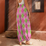 Pink And Green Argyle Pattern Print Harem Pants