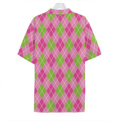 Pink And Green Argyle Pattern Print Hawaiian Shirt