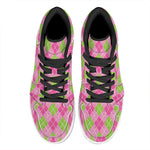Pink And Green Argyle Pattern Print High Top Leather Sneakers