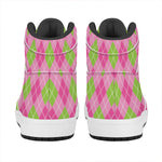 Pink And Green Argyle Pattern Print High Top Leather Sneakers