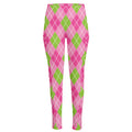 Pink And Green Argyle Pattern Print High-Waisted Pocket Leggings