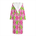 Pink And Green Argyle Pattern Print Hooded Bathrobe