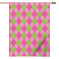Pink And Green Argyle Pattern Print House Flag