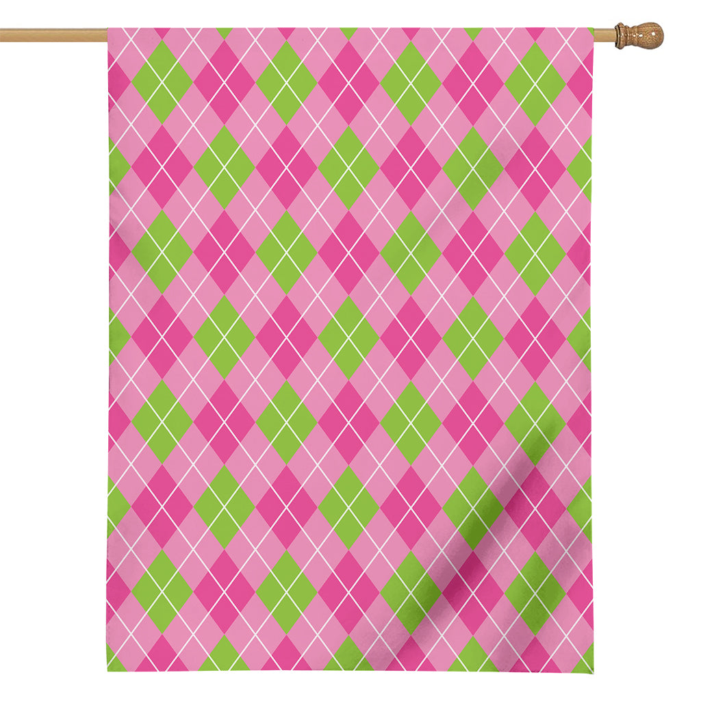 Pink And Green Argyle Pattern Print House Flag