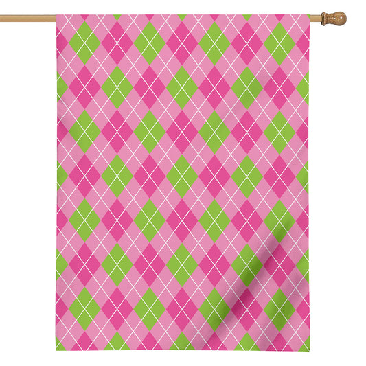 Pink And Green Argyle Pattern Print House Flag