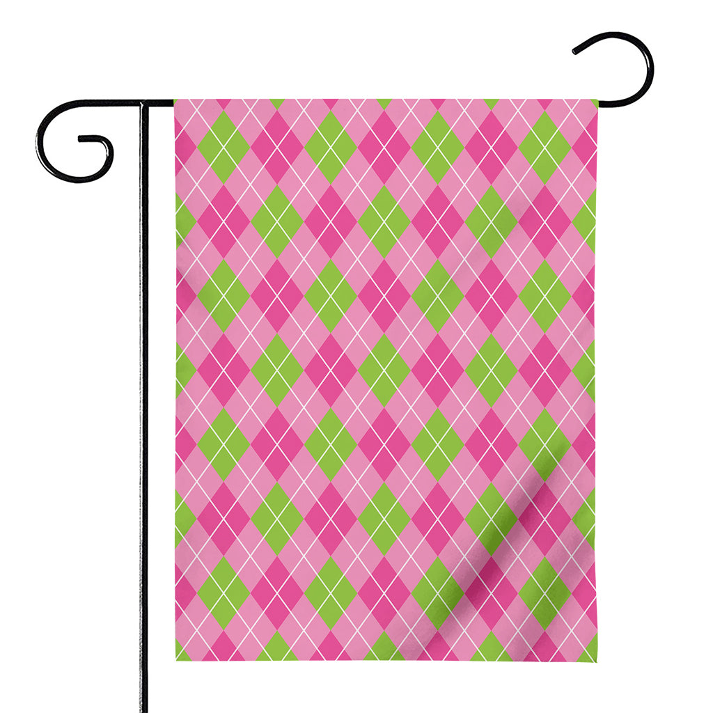 Pink And Green Argyle Pattern Print House Flag
