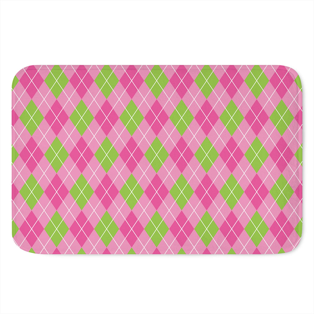 Pink And Green Argyle Pattern Print Indoor Door Mat