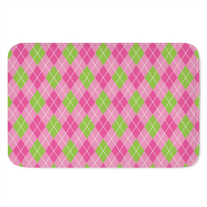 Pink And Green Argyle Pattern Print Indoor Door Mat