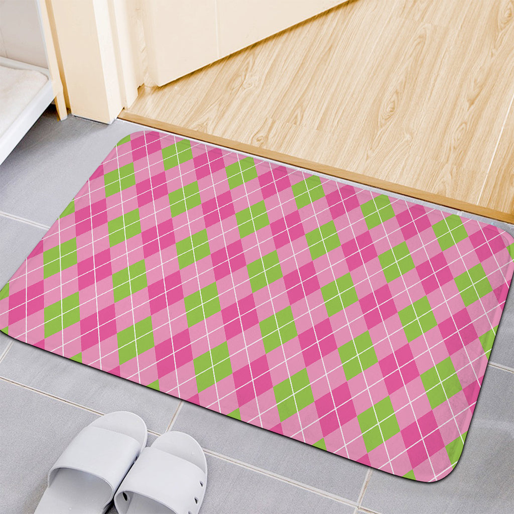 Pink And Green Argyle Pattern Print Indoor Door Mat