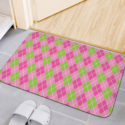 Pink And Green Argyle Pattern Print Indoor Door Mat