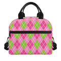 Pink And Green Argyle Pattern Print Insulated Lunch Bag