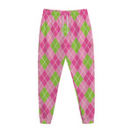 Pink And Green Argyle Pattern Print Jogger Pants