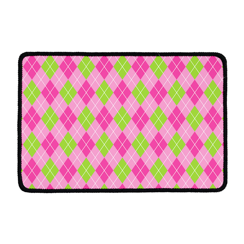 Pink And Green Argyle Pattern Print Kitchen Mat
